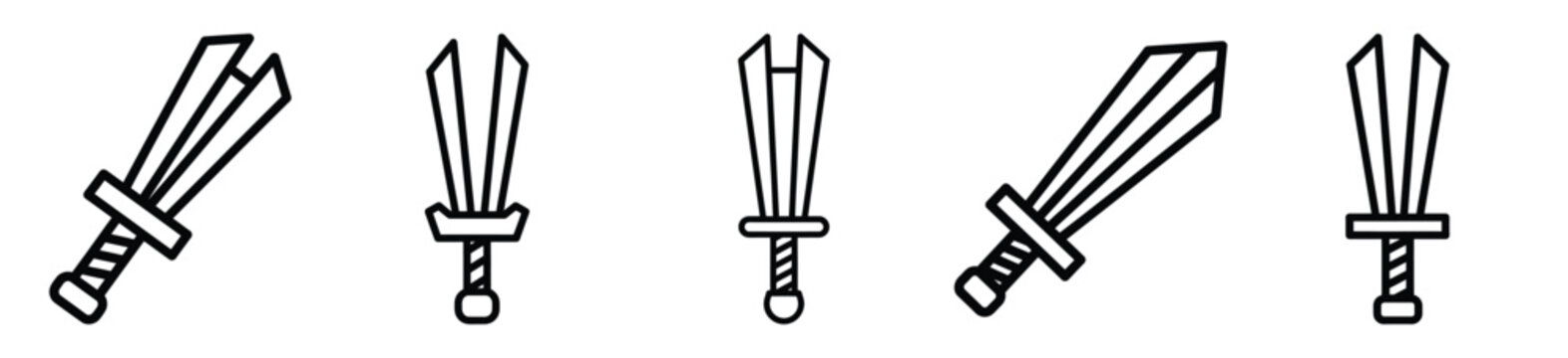 giggle sword drawing line art symbol and funny outline vector icon set.