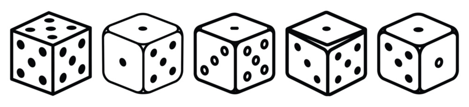 laughing dice drawing line art symbol and funny outline vector icon set.