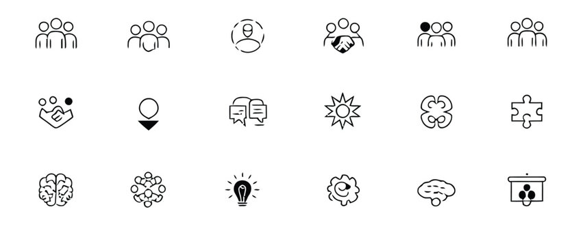 Business Teamwork and Human Resources Thin Line Web Icon Set, Team Building, Work Group Outline Symbols Collection, Simple Minimal Vector Illustration