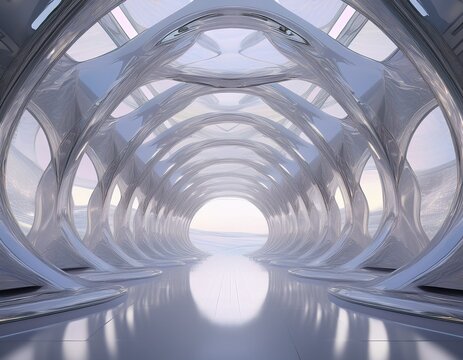 futuristic abstract background crystal arched interior 3d render