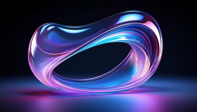 3d render of abstract curved glass shapes with a purple and blue gradient isolated on a black backgroun