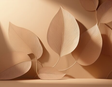 neutral beige background with shadows of vegetative leaves for product presentation colors abstract