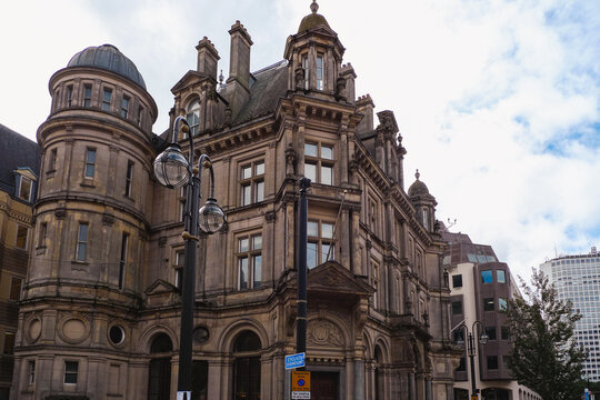 Birmingham, England - September 10, 2025: Ornate Victorian architecture decorating the exterior of a historic building in Birmingham city centre. Editorial use only. 