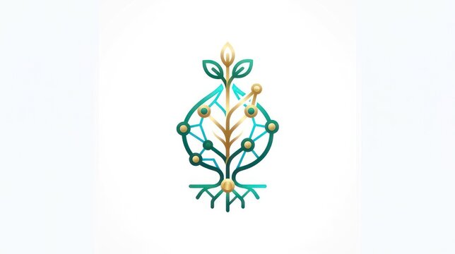 Abstract Organic Growth Symbol with Roots and Leaves.