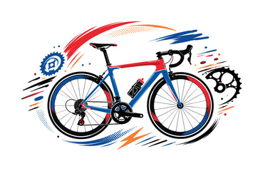 Fototapeta premium Bicycle specification logo with handlebars, wheels, and playful handwritten sport layout, bicycle, bike, handlebars, wheels, specs