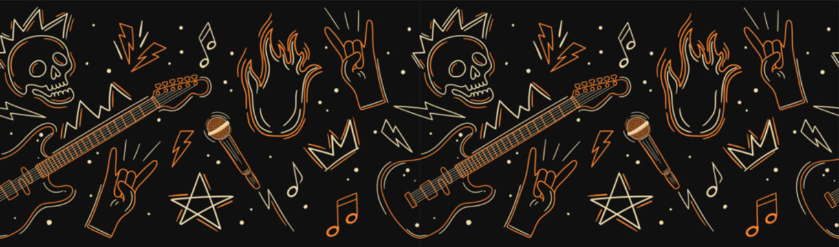 Rock Doodles Dark Seamless Border Vector