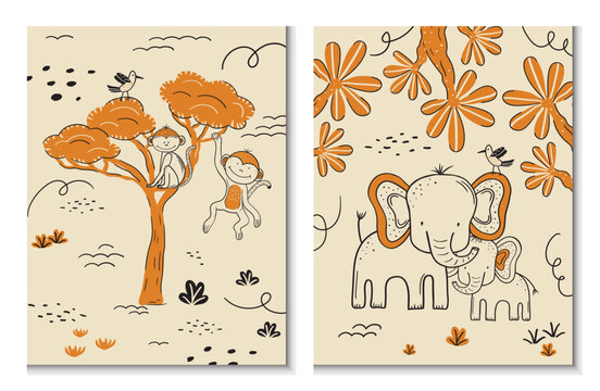 Safari Friends Hand-Drawn Poster Vector