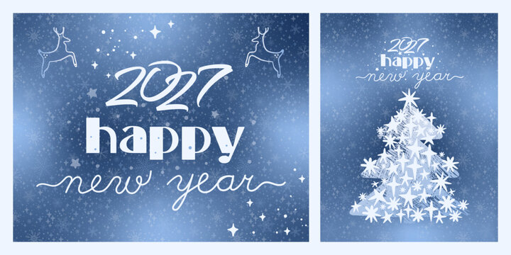 Blue 2027 Winter Holiday Cards Set