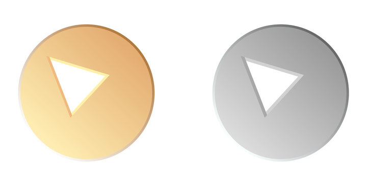 Gold and gray play buttons with white triangles on white background transparent background