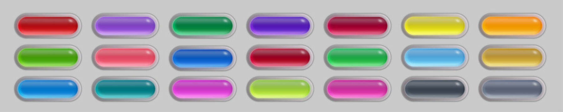 Colorful Glossy 3D Gel UI Button Set with Metallic Frames for Web and Apps, Editable AI file