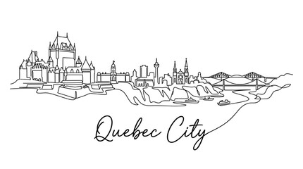 Fototapeta premium Minimalist Line Drawing of Quebec City Skyline with Famous Landmarks and Urban Landscape