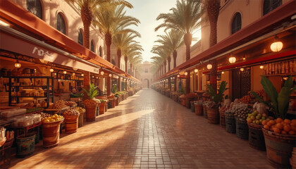 Fototapeta premium Traditional Arabic Souk Alley with Fresh Fruit Stalls