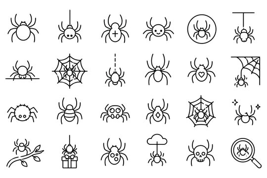 Hand drawn spider character collection icons set with arachnid collection wildlife halloween isolated illustration creature crawling decoration seasonal