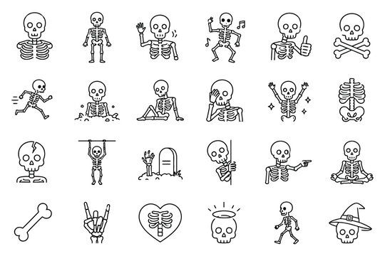 Hand drawn skeleton character icons set for halloween with skeleton halloween character collection illustration isolated seasonal