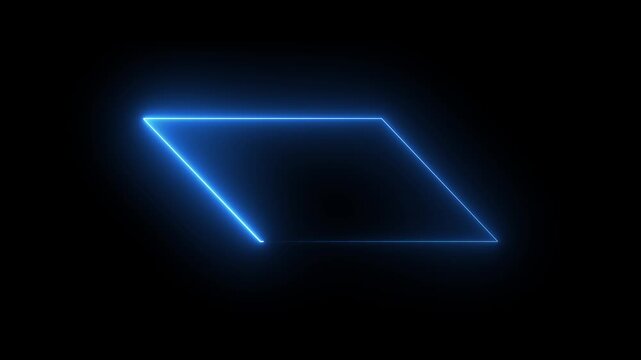 Glowing neon square rectangle picture frame icon animation neon display box round screen photo frame retro movement with black background.