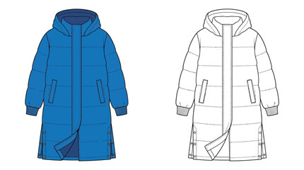 Children s Puffer Jacket Design Color And Outline Vector Illustration © Rumana