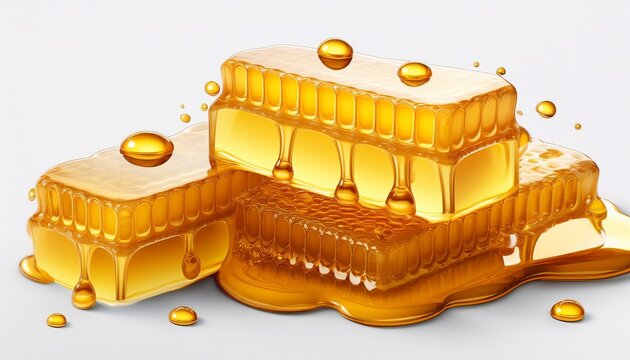 golden honey drops isolated on white background