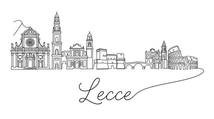 Naklejka premium Minimalist Line Art Illustration of Lecce Cityscape Highlighting Iconic Architecture