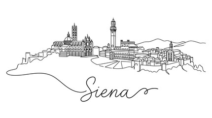 Obraz premium Minimalistic Line Drawing of Siena's Skyline Featuring Iconic Historic Buildings and Cityscape Elements