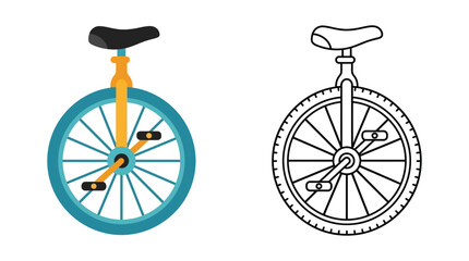 Unicycle Illustration Colorful And Monochrome Versions On White Background © Rumana