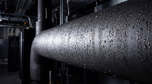 Condensation on Insulated Cooling Pipe in Industrial Mechanical Room