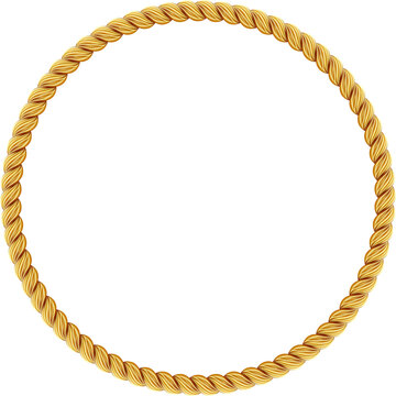 Gold twisted rope circle frame. Round rope border. Braided silk cord ring. Luxury jewelry. Vector illustration EPS 10.