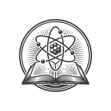 Vintage Science Education Badge with Atom and Open Book Vector Logo