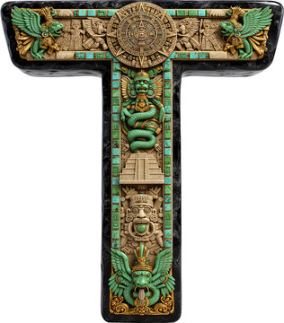 letra T, aztecas, arte, calendario azteca, mexicas, precolombino, mexico, piramides, antiguas, estatua, s&iacute;mbolo, aislada, madera, ilustraci&oacute;n, objeto, decoraciones, plantas, peninsula, sur, arte maya,
