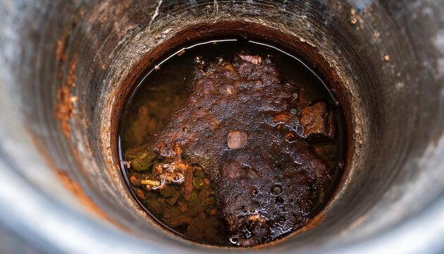 view inside a narrowed metal pipe filled with rust and minerals concept of poor water quality pipe blockage and old plumbing systems
