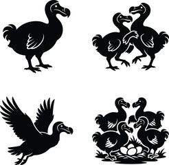 Dodo Bird Silhouettes in Standing, Flying, Interacting, and Nesting Poses © Abdullah