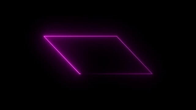 Glowing neon square rectangle picture frame icon animation neon display box round screen photo frame retro movement with black background.