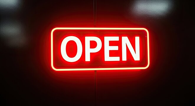 Open Neon Sign Glowing Red