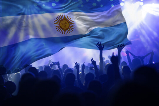 Soccer supporters and the flag of Argentina