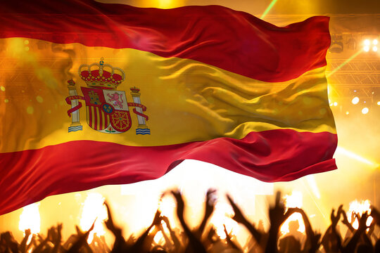 Soccer supporters and the flag of Spain