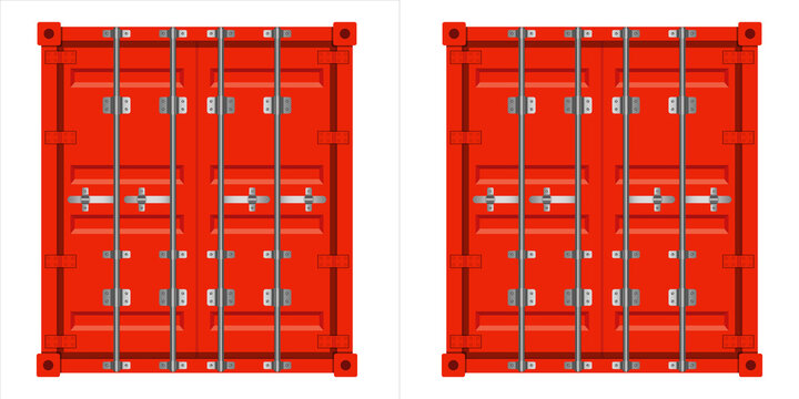 Red shipping containers vector illustration, front view of container doors isolated on transparent background