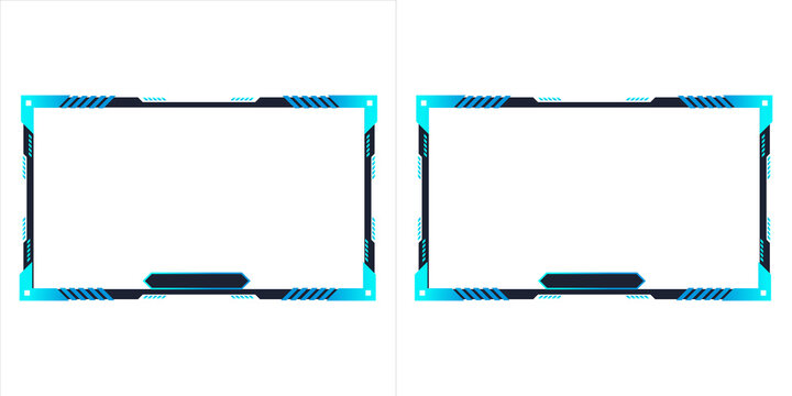 Futuristic blue and black gaming stream overlay frame design, modern webcam border template, isolated on transparent background
