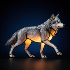 Geometric Wolf Sculpture with Glowing Core