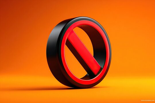 Red prohibition sign, 3d rendering, stop symbol concept