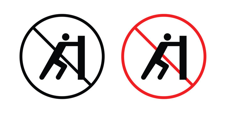Do not push sign black and white pictogram set