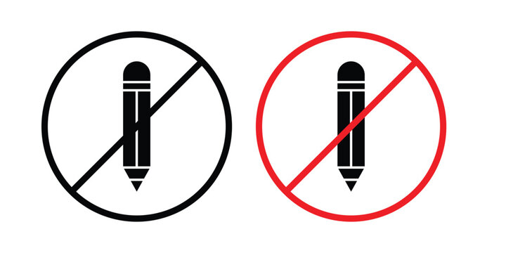 No writing sign black and white pictogram set