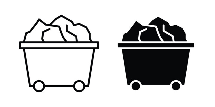 Trolley with coal icon black and white pictogram set
