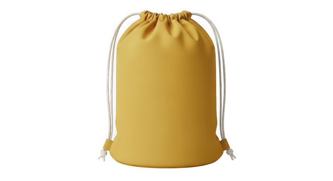 Empty mustard yellow drawstring backpack bag as clean cutout
