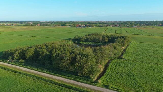 Aerial view of eendenkooi polder on terschelling island
