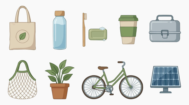 A collection of eco-friendly items, representing sustainability and environmental consciousness.