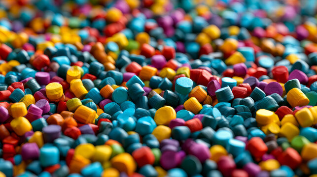 Colorful Plastic Polymer Granules Close-Up | Polypropylene, HDPE and PVC Resin Pellets 3D Illustration