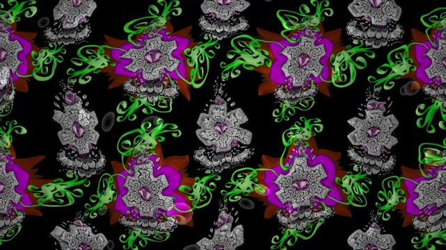 Motion footage background with colorful elements. Flowers. Vintage. Flag style. Video. Template. Loop. Seamless. 