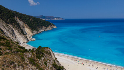Fototapeta premium Myrtos Beach, Kefalonia, Greece, aerial drone view,
