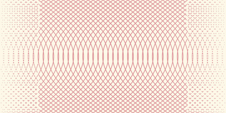 Guilloche pattern with halftone dots a repeating vector design in shades of rose and cream geometric ornament engraving texture