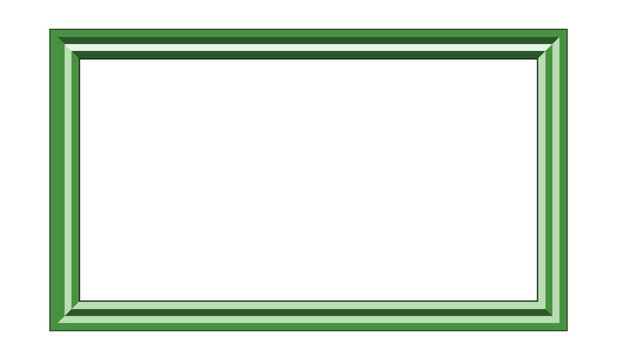 Green rectangular frame with a triple layered border on a white background a 3d rendered design object shape outline