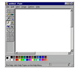 Retro computer graphics software interface with blank canvas and tool palette © anilkumar
